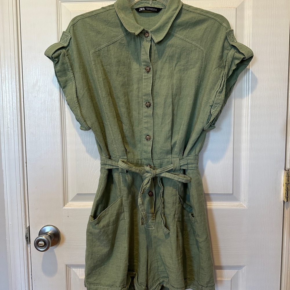 Zara Olive Green Short-Sleeve Romper